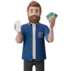 Man Holding Smart Phone And Bunch Of Cash
