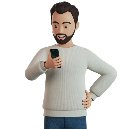 Man Holding Smartphone  3D Icon