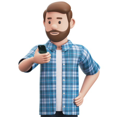 Man Holding Smartphone  3D Illustration