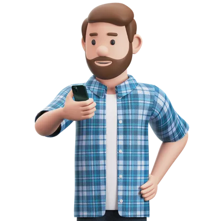 Man Holding Smartphone  3D Illustration