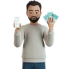 Man Holding Smartphone And Bunch Of Cash