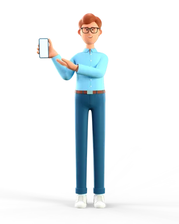 Man holding smartphone and showing at screen  3D Illustration