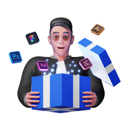 Man holding software subscription gift  3D Illustration