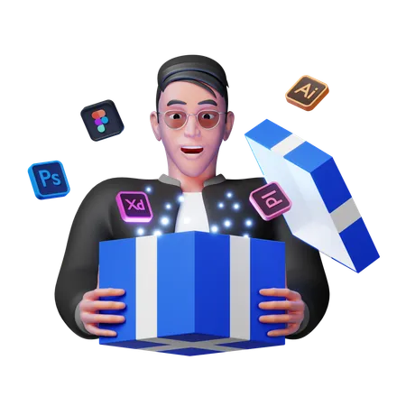 Man holding software subscription gift  3D Illustration