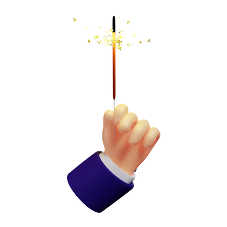 Man Holding Sparklers  3D Illustration