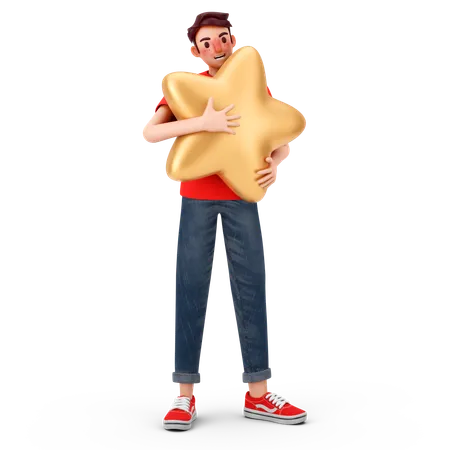 Man holding star  3D Illustration