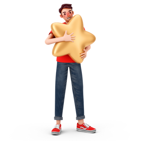 Man holding star  3D Illustration