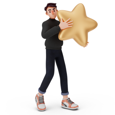 Man holding star and walking  3D Illustration