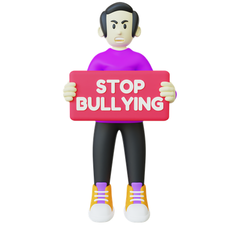 Man Holding Stop Bullying Banner  3D Icon