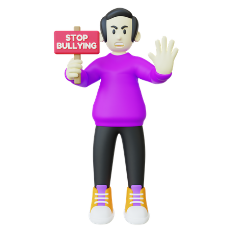 Man Holding Stop Bullying Signboard  3D Icon