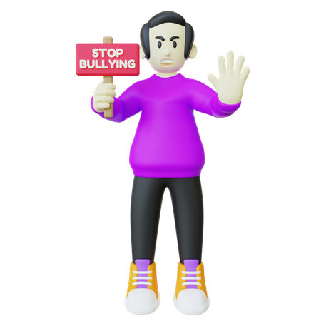 Man Holding Stop Bullying Signboard  3D Illustration