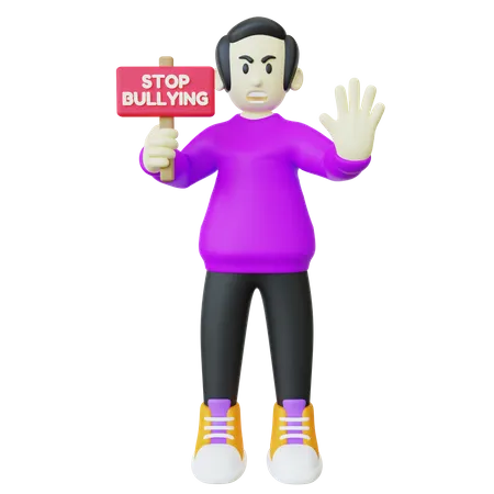 Man Holding Stop Bullying Signboard  3D Illustration