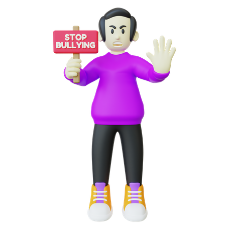Man Holding Stop Bullying Signboard 3D Illustration