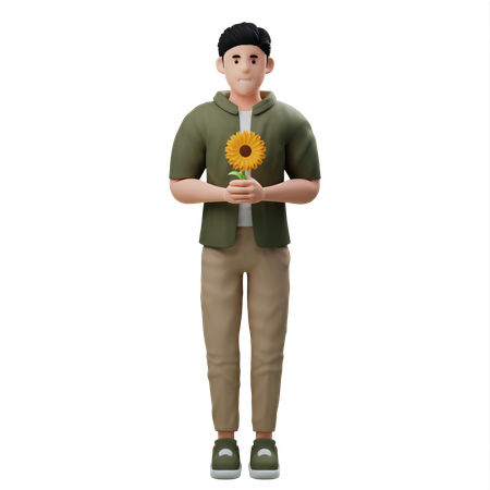 Man Holding Sunflower  3D Illustration