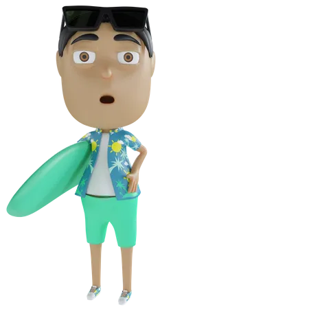 Man Holding Surfboard  3D Illustration