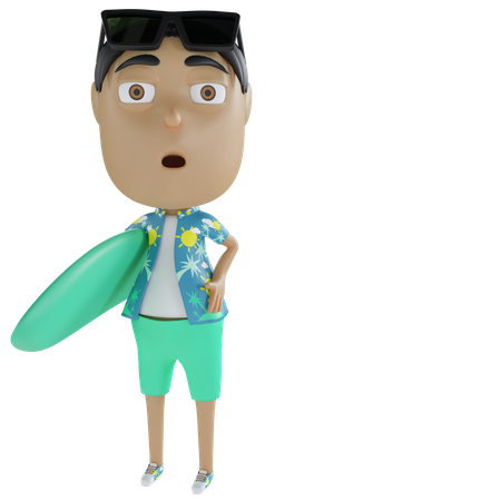 Man Holding Surfboard 3D Illustration