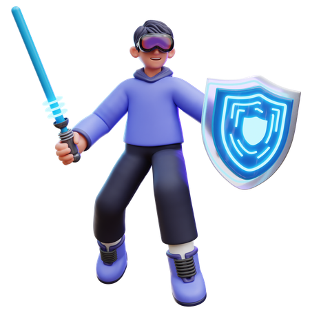 Man Holding Sword and Shield  3D Illustration