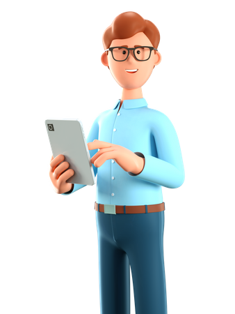Man holding tablet 3D Illustration