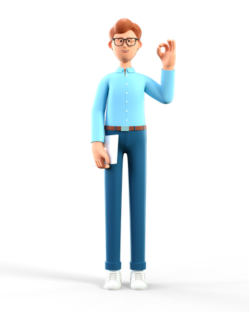 Man holding tablet with ok gesture showing  3D Icon