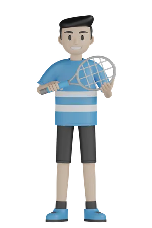 Man Holding Tennis Racket  3D Illustration