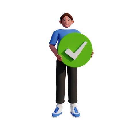 Man holding tick mark  3D Illustration