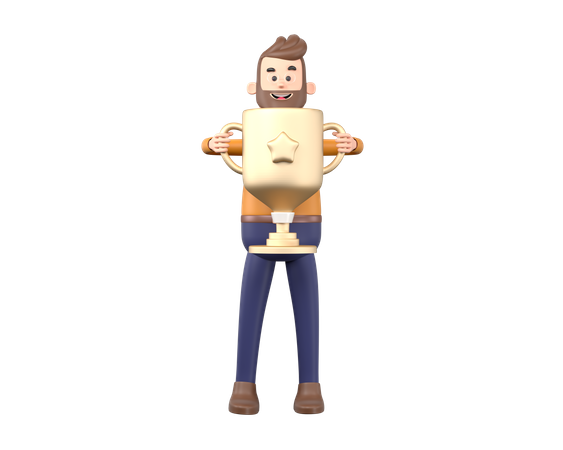 Man holding trophy 3D Illustration