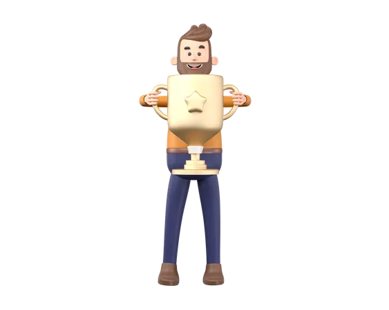 Man holding trophy 3D Illustration