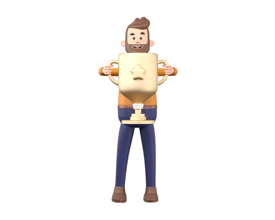 Man holding trophy  3D Illustration