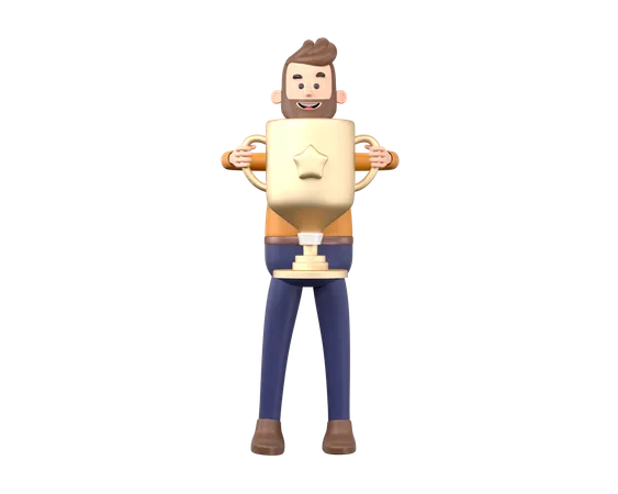 Man holding trophy  3D Illustration