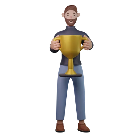 Man holding trophy  3D Illustration