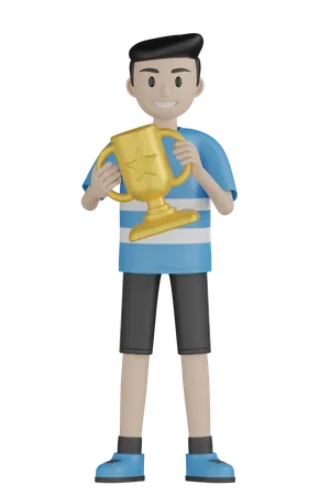 Man Holding Trophy  3D Illustration