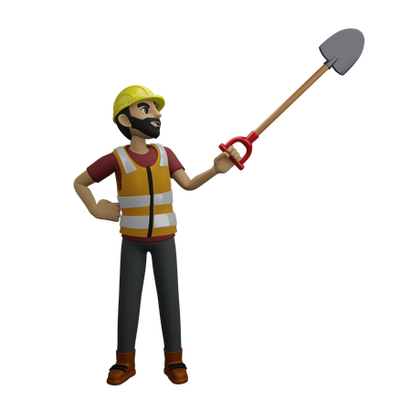 Man Holding Trowel  3D Illustration