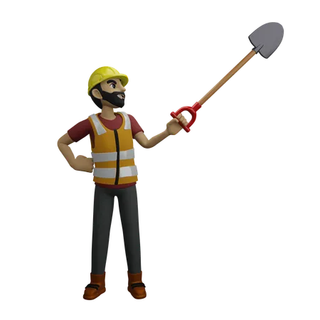 Man Holding Trowel  3D Illustration