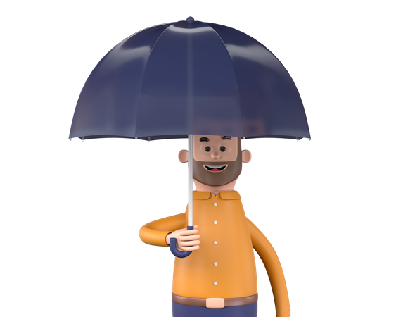 Man holding umbrella 3D Illustration