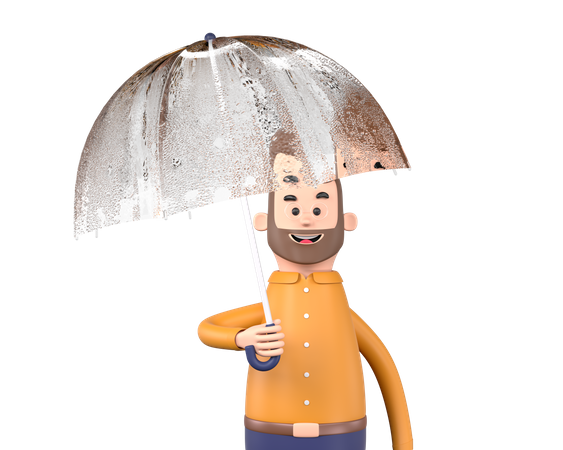 Man holding umbrella  3D Icon