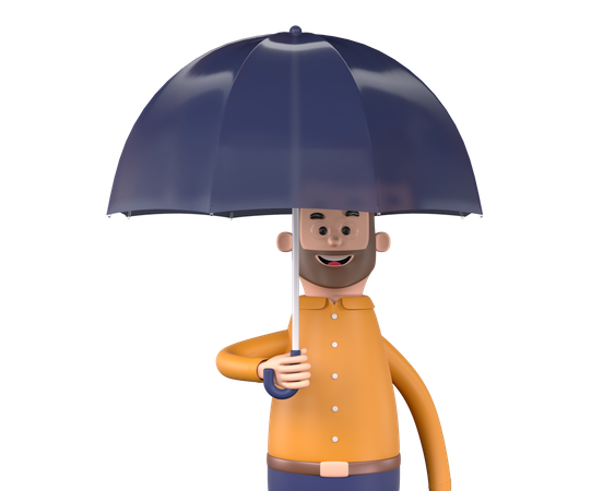 Man holding umbrella  3D Icon