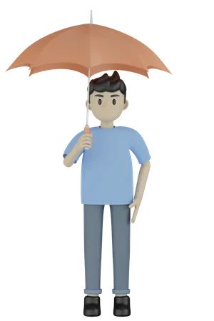 Man Holding Umbrella  3D Illustration