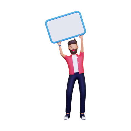 Man holding up a white board  3D Illustration