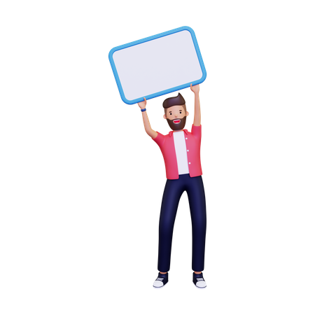 Man holding up a white board 3D Illustration