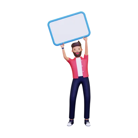 Man holding up a white board 3D Illustration
