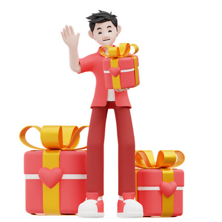 Man Holding Valentine Gift  3D Illustration