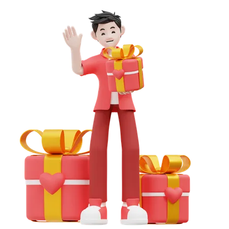 Man Holding Valentine Gift  3D Illustration