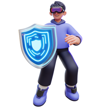 Man Holding Virtual Shield  3D Illustration