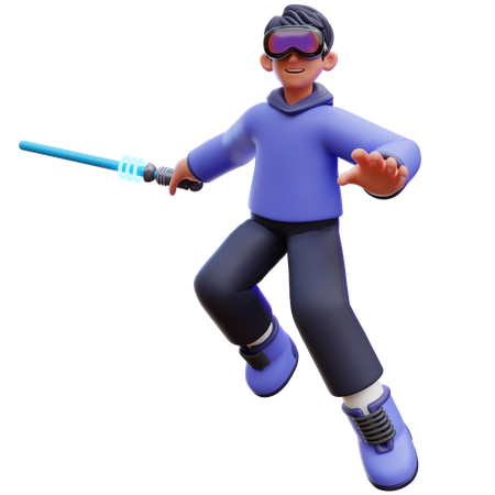 Man Holding Virtual Sword  3D Illustration