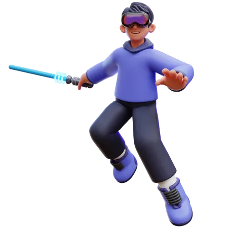 Man Holding Virtual Sword  3D Illustration