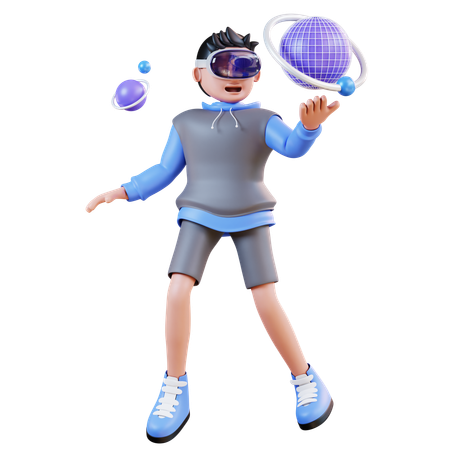 Man Holding Virtual World  3D Illustration