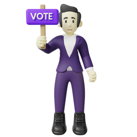 Man Holding Vote Sign  3D Icon