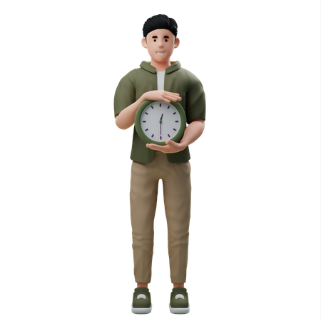 Man Holding Wall Clock  3D Illustration