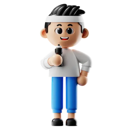 Man Holding Water Bottle  3D Illustration