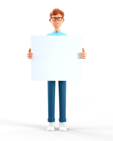 Man holding white blank board 3D Illustration